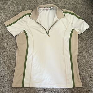 Izod White, Beige, Green Zipper V Neck T-Shirt